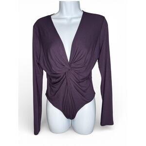 FP Movement Twist Front Long Sleeve Bodysuit Plum Purple Size L Free People